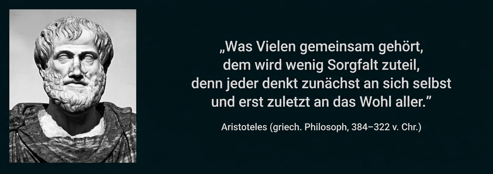 Büste des Aristoteles mit Zitat auf weißem Hintergrund